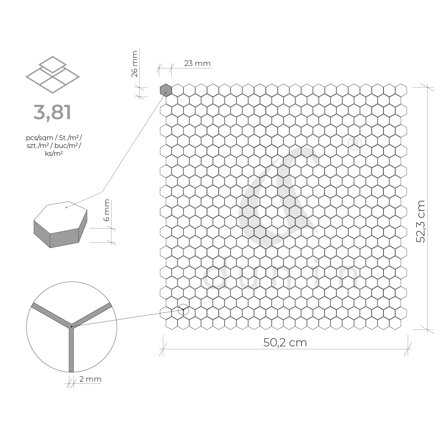 Mini Hexagon Rombdance Black matt